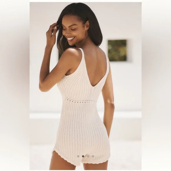 Anthropologie Open Waters Knit Sleeveless  100% Cotton Romper, Cream, XL NWT - Picture 2 of 7